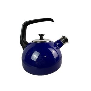 ONEIDA Tea Kettle‎ Aegean Sea Blue Porcelain Steel Spain LOUD Whistling Nice